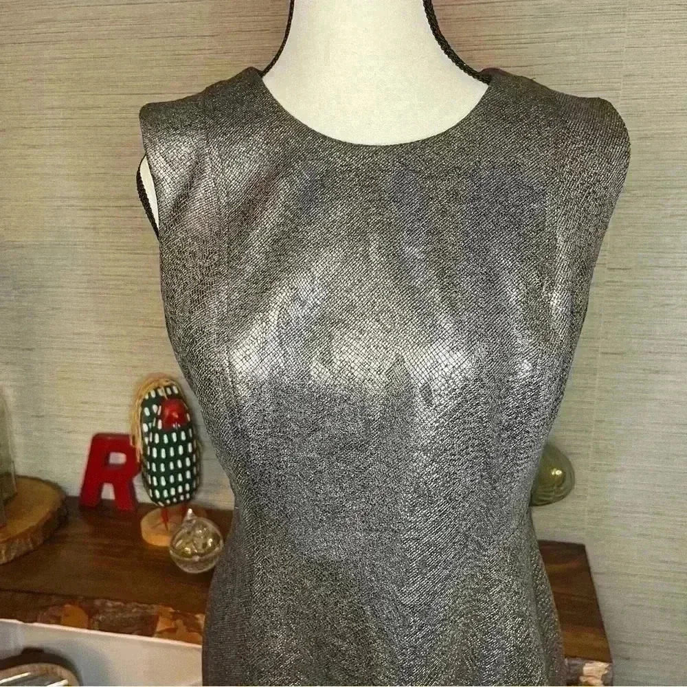 Calvin Klein Metallic Foil Snake Print Sheath Dress Women’s Size 6 Gray Silver - Picture 8 of 11